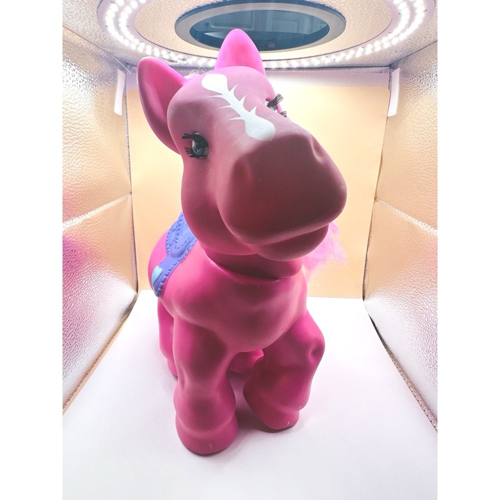 Vintage Style Pink Pony Toy Vinyl Horse W Saddle Kids Figure Plastic